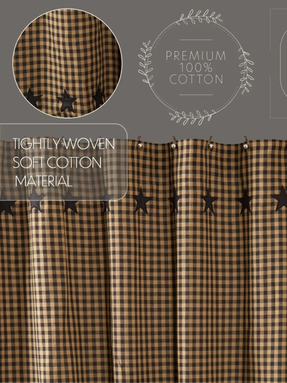 Primitive black star shower curtain 72